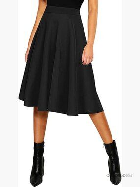 A-line Elastic Waist Flared Midi Skirt - Casual Comfort